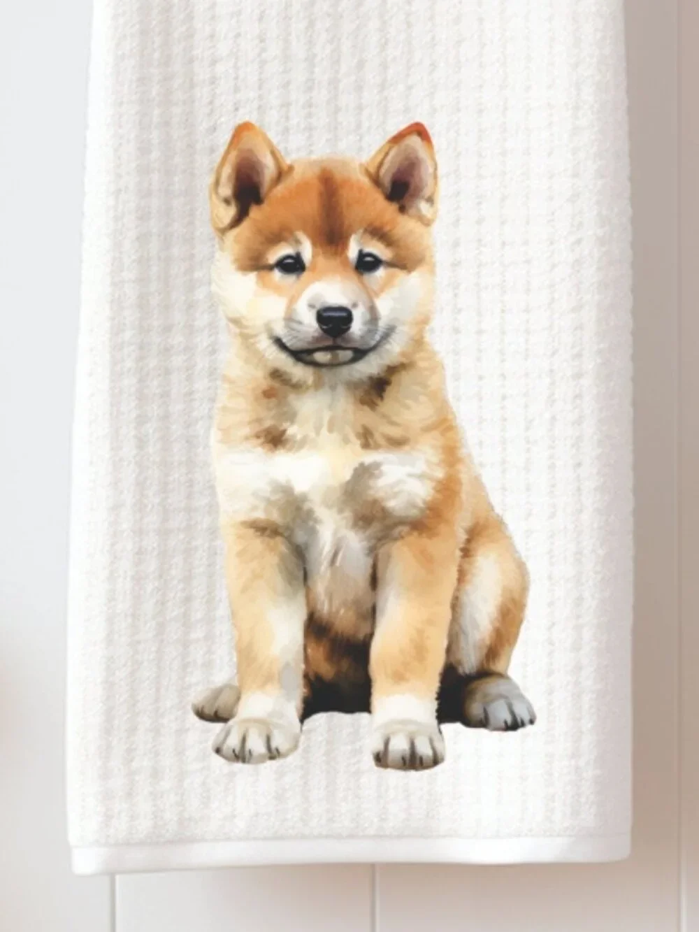 Akita Puppy Waffle Weave Decorative Kitchen Tea Towel